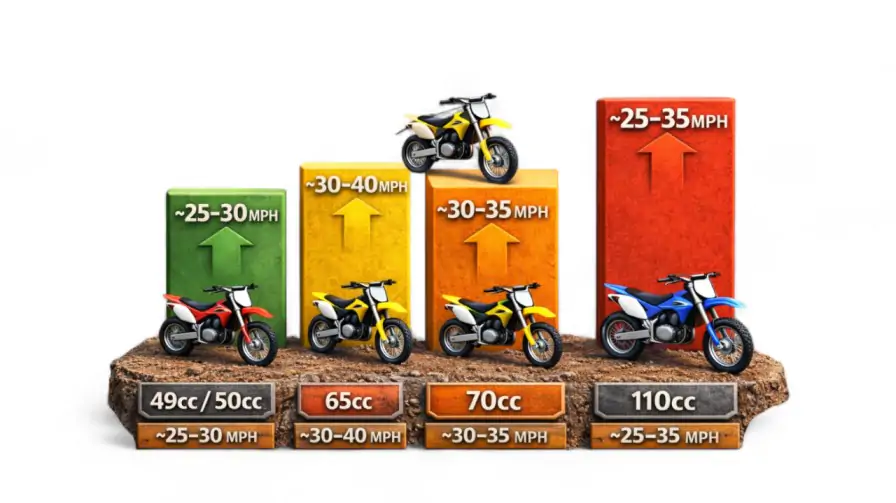 Variety of Sizes, 70cc Dirt Bike vs other sizes