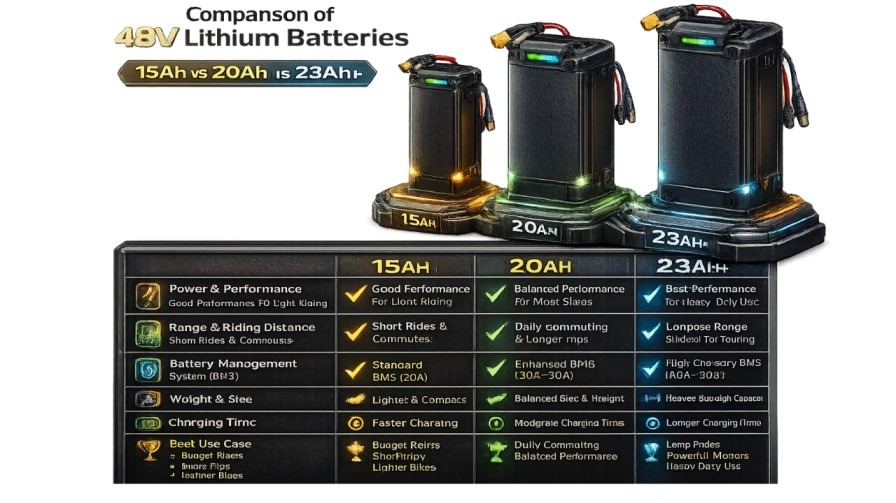 48v Lithium Battery (15ah 20ah or 23Ah+) Comparison