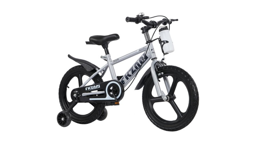 18 inch kids bike with training wheels nearby